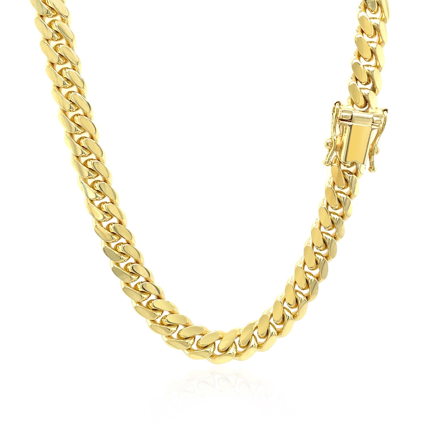 14k yellow gold classic Miami Cuban solid chain with a box clasp.