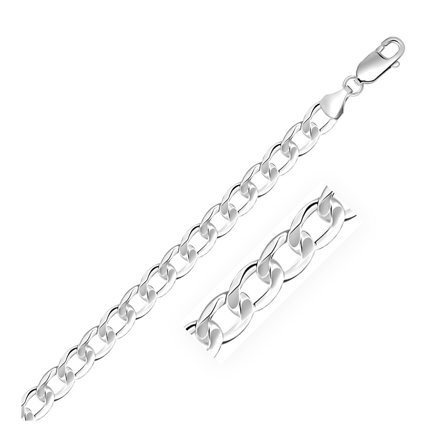 Rhodium-plated sterling silver curb style bracelet with a lobster clasp.