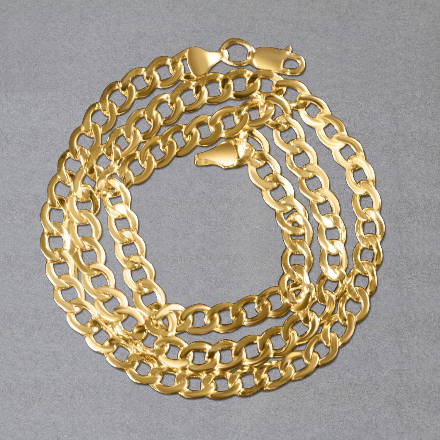 A coiled 10k yellow gold curb chain with a lobster clasp.