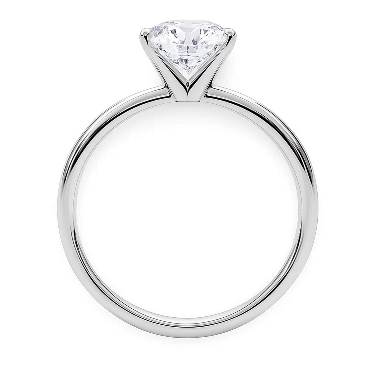 A 5 carat round lab grown diamond solitaire ring in 14K white gold.