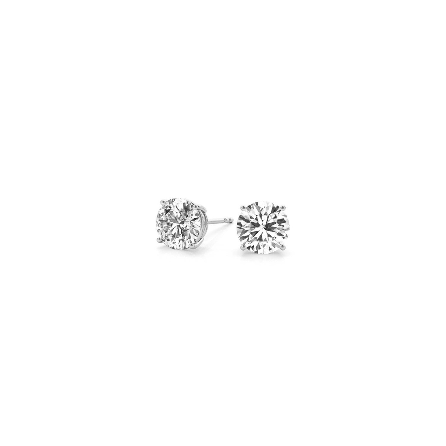 Two round, brilliant-cut lab-grown diamond stud earrings in 14k white gold.