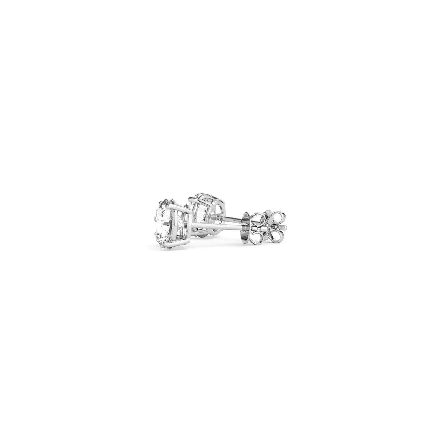 A pair of 14k white gold round diamond stud earrings with push backs.