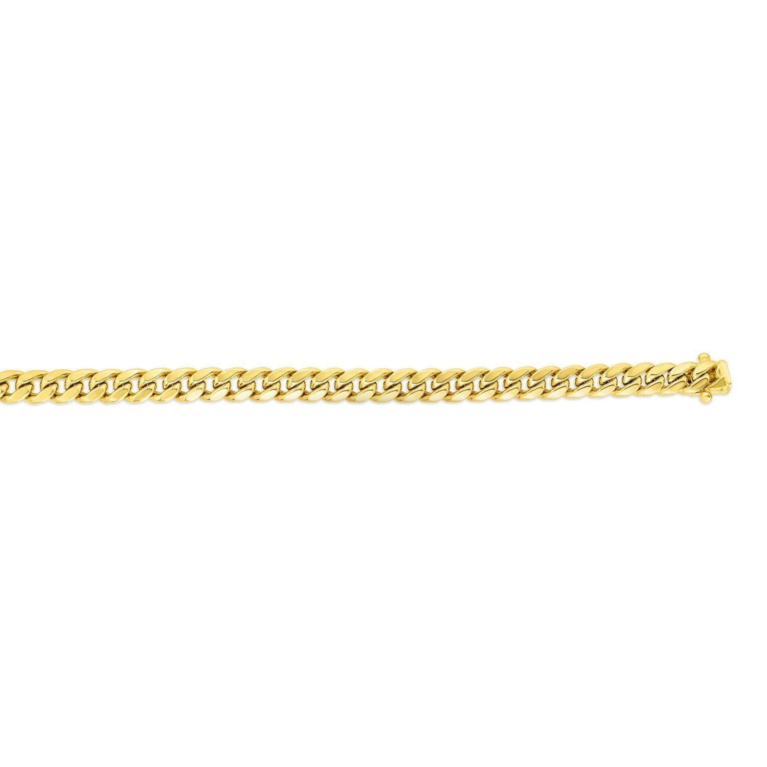 14k yellow gold classic Miami Cuban solid bracelet with a box clasp.