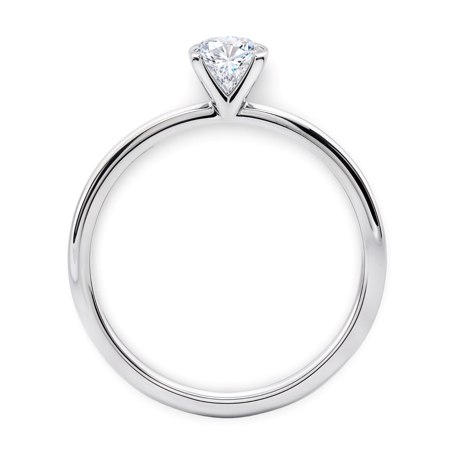 Sterling silver solitaire ring with a round lab-grown diamond in a four-prong setting.
