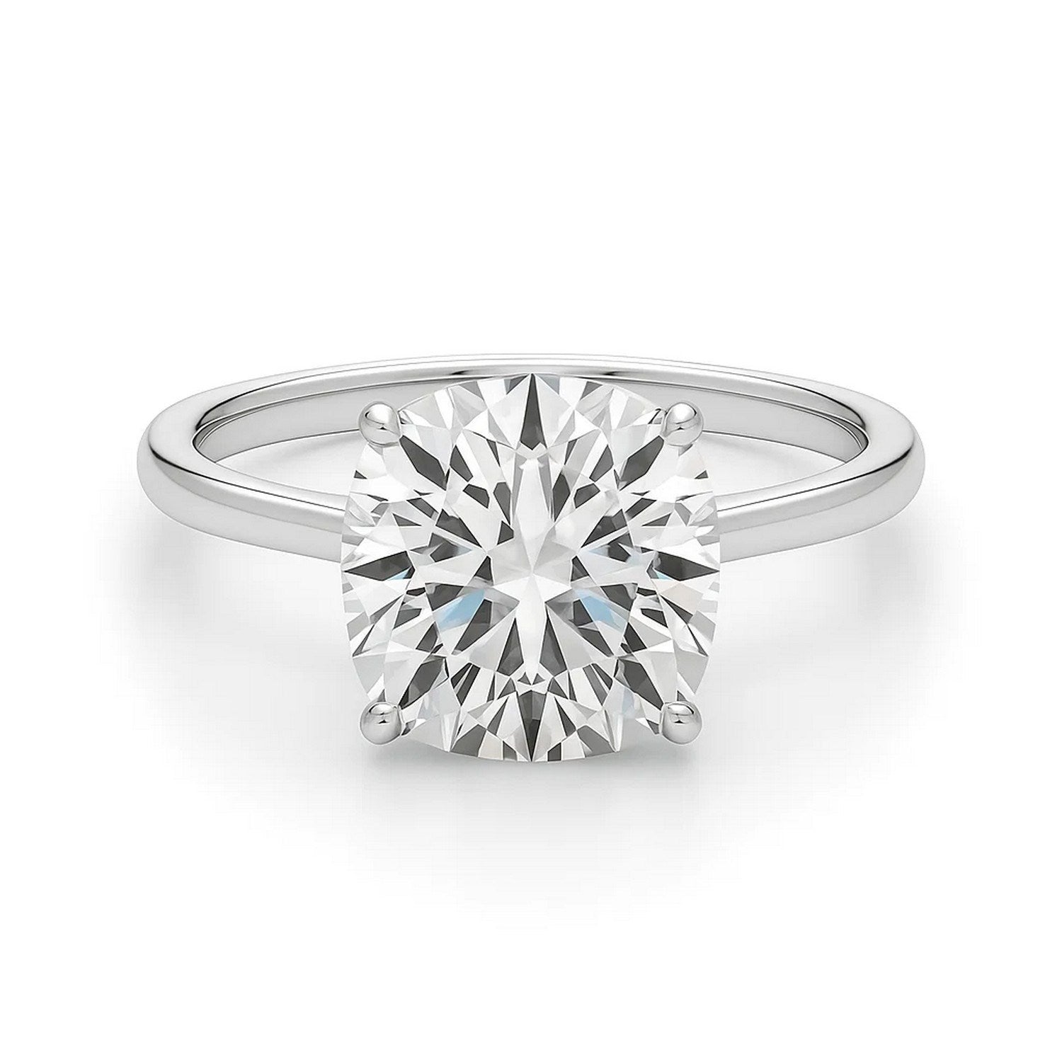 5 carat cushion lab grown diamond solitaire ring in 14K white gold.