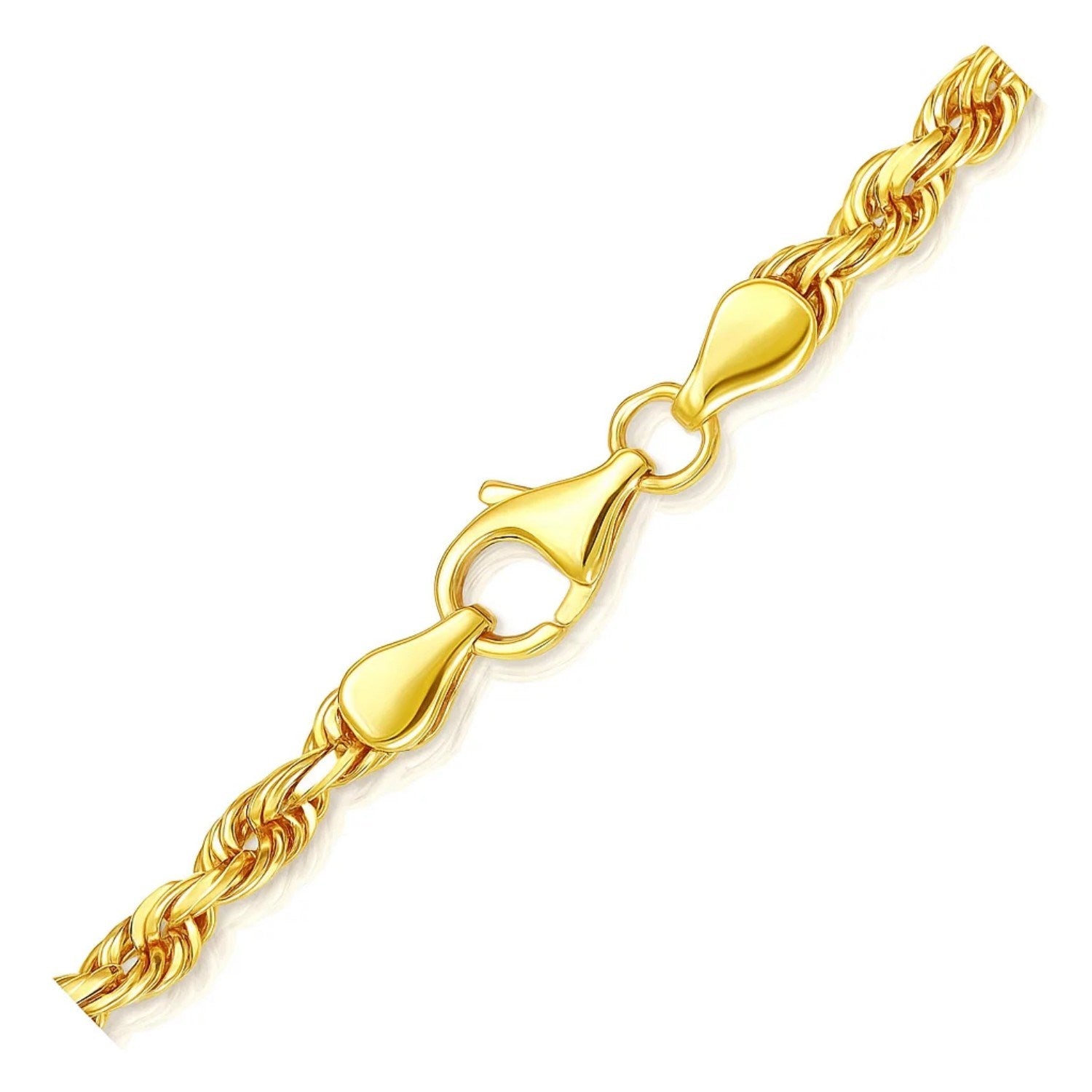 A 10k yellow gold solid diamond cut rope bracelet with a lobster clasp.