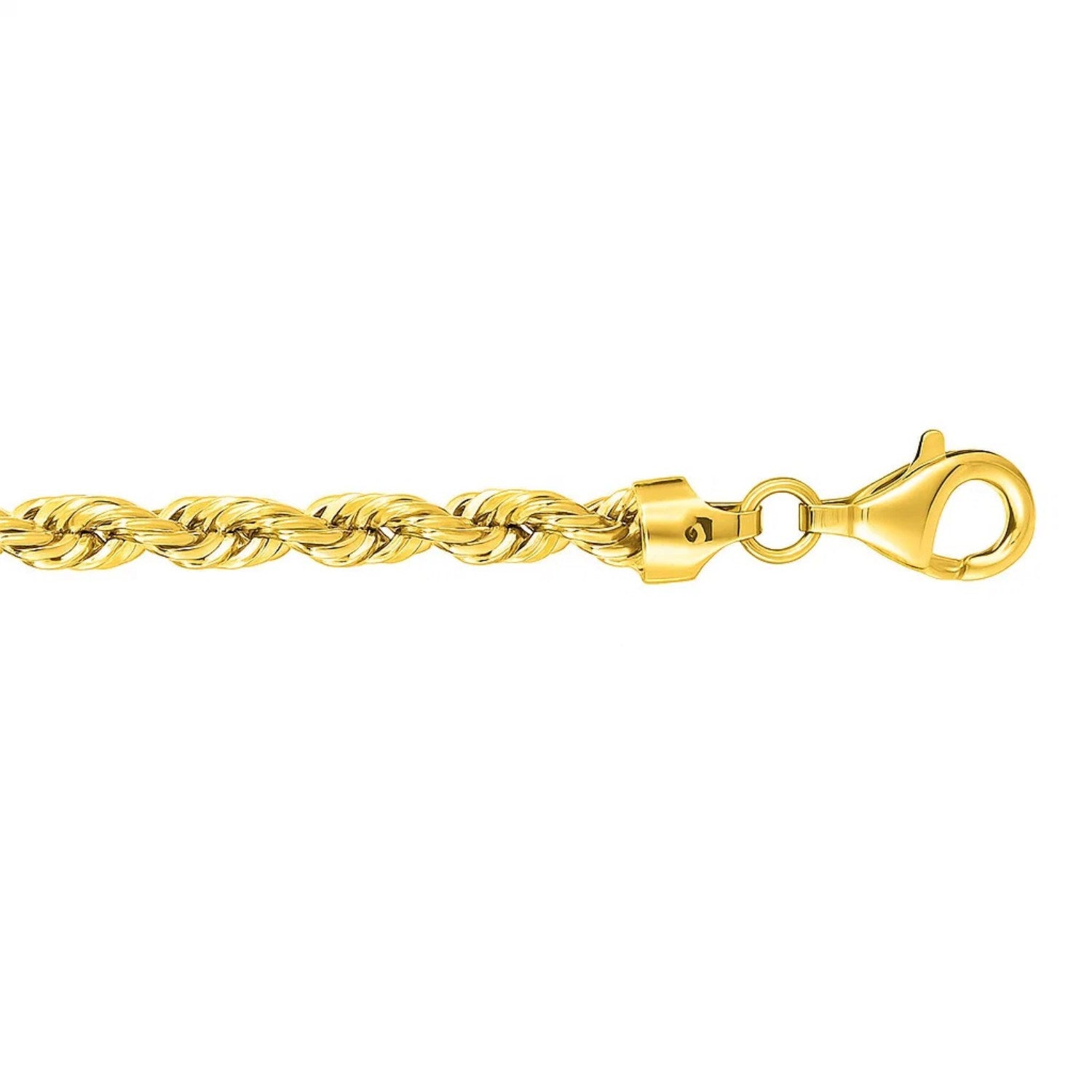 A 10k yellow gold solid diamond cut rope bracelet with a lobster clasp.