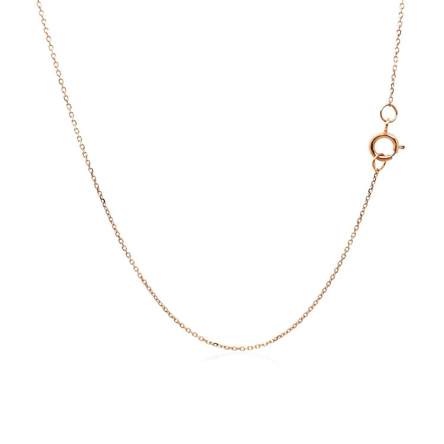 A delicate 14k rose gold diamond-cut cable link chain with a spring ring clasp.
