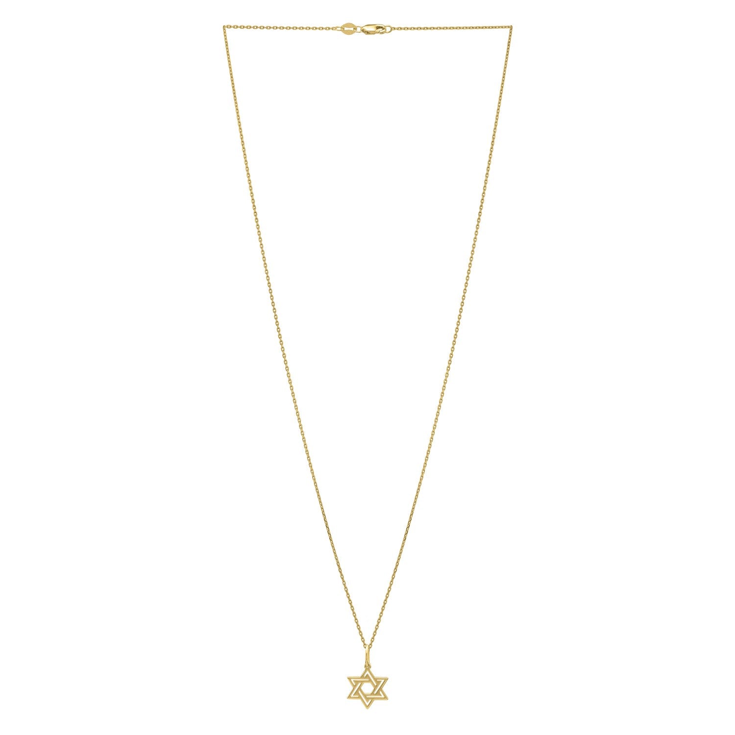 A 14K yellow gold Star of David necklace with an 18-inch cable chain.