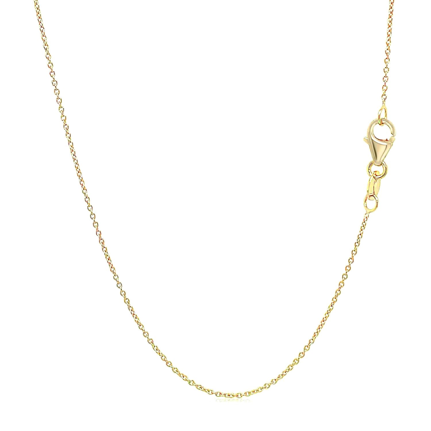 A delicate 14k yellow gold oval cable link chain with a lobster clasp.