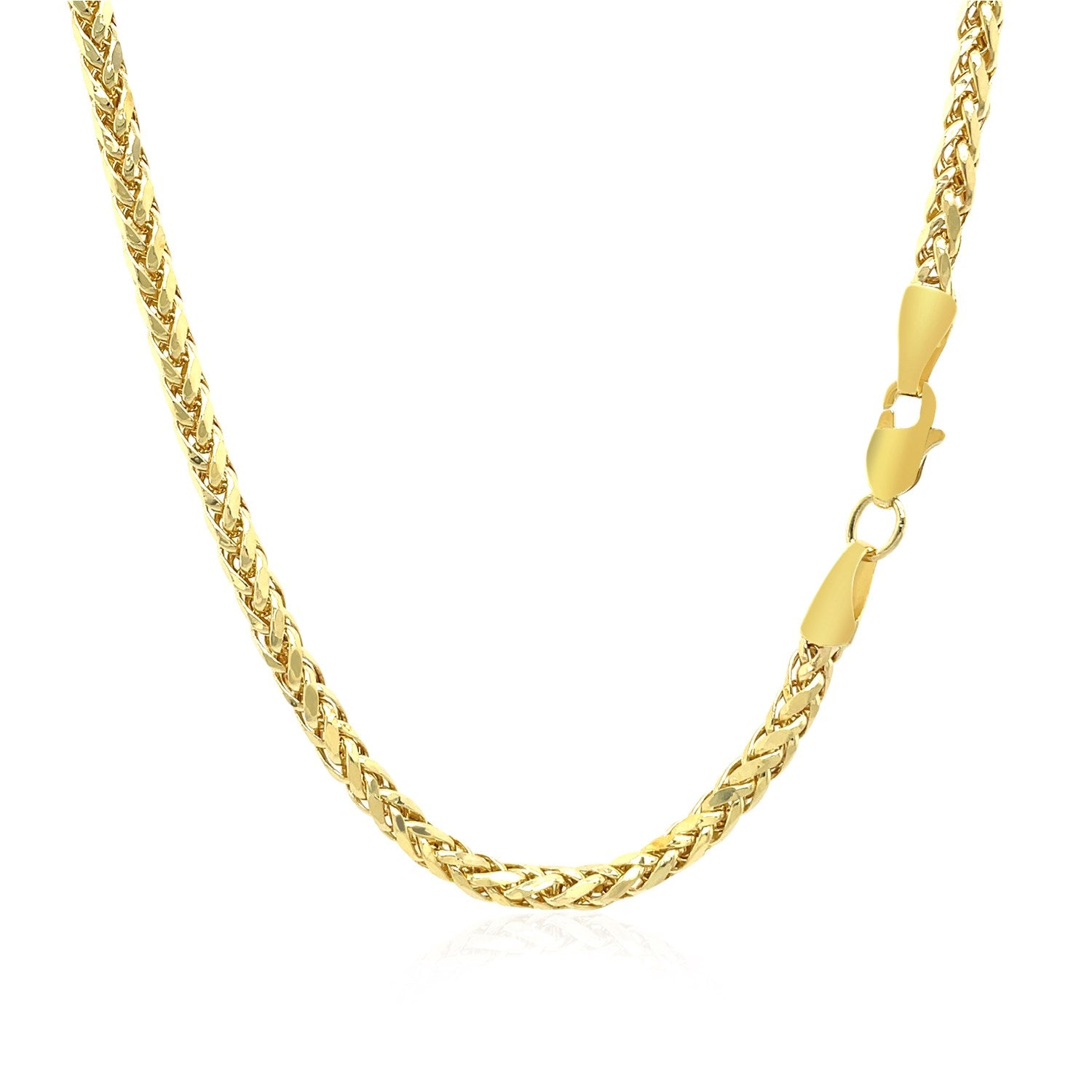 14k yellow gold lite diamond cut round Franco chain with a lobster clasp.