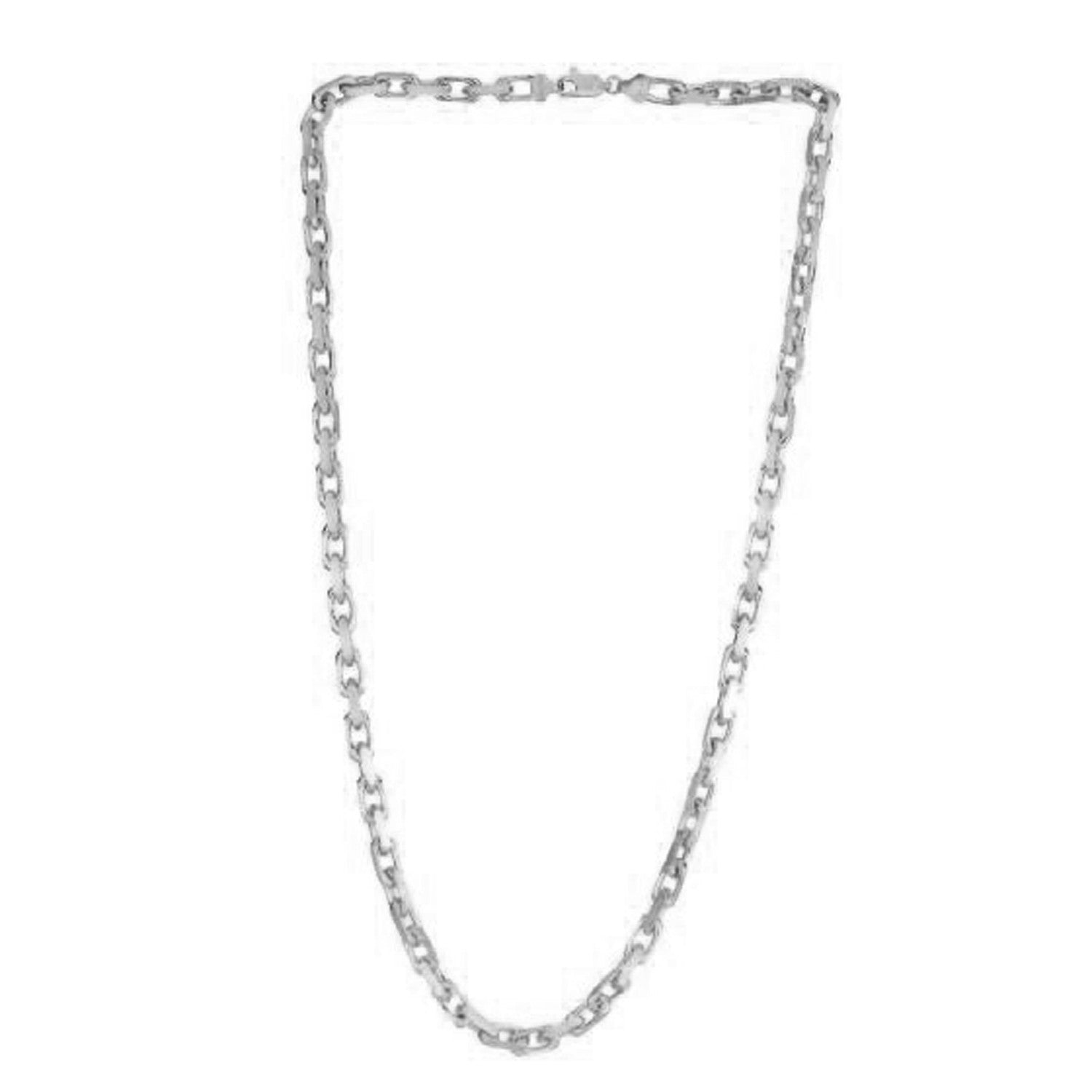 A 14k white gold French cable link chain with a lobster clasp.