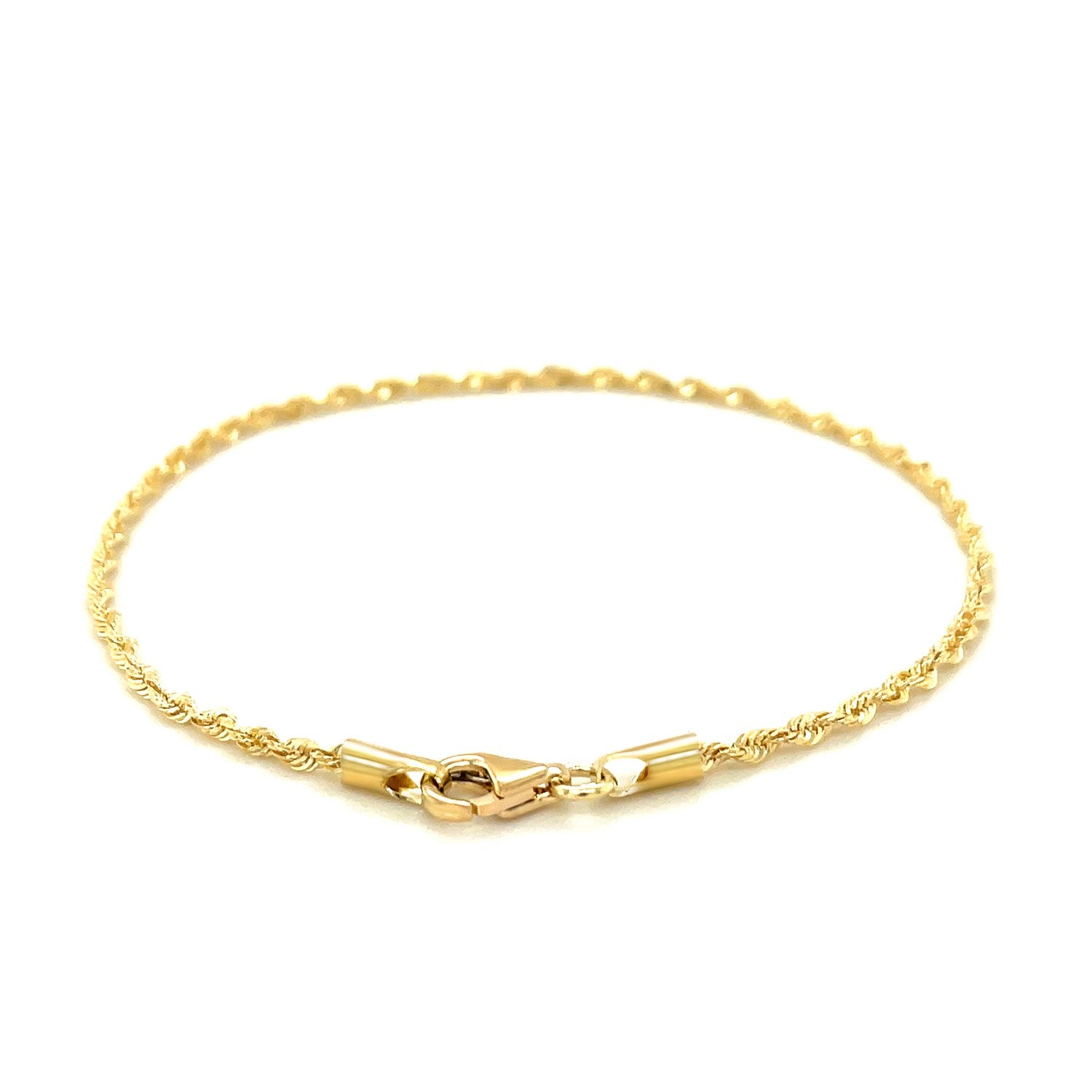 A 10k yellow gold diamond cut rope anklet with a lobster clasp.
