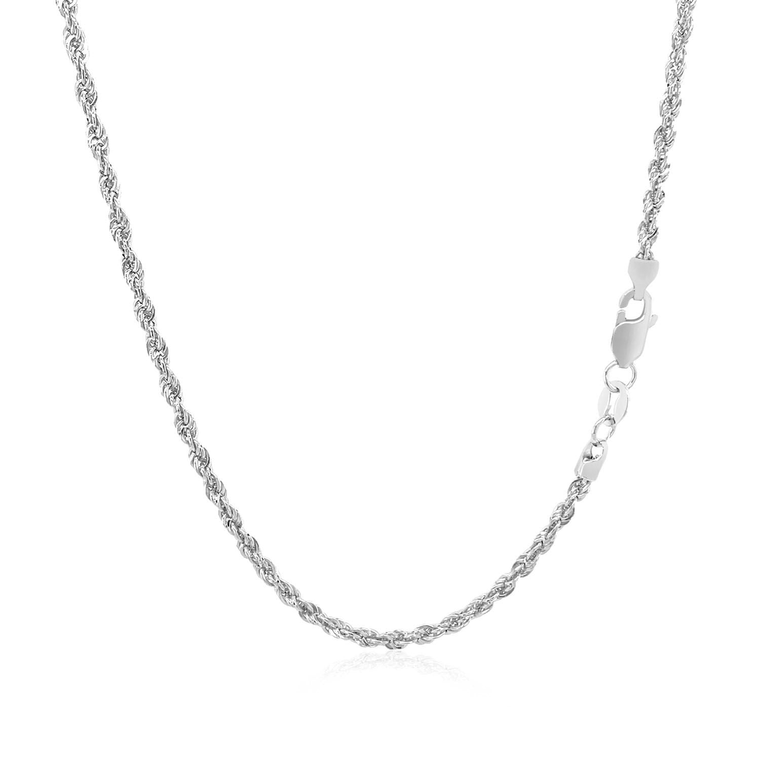 14k white gold light rope chain with a lobster clasp.