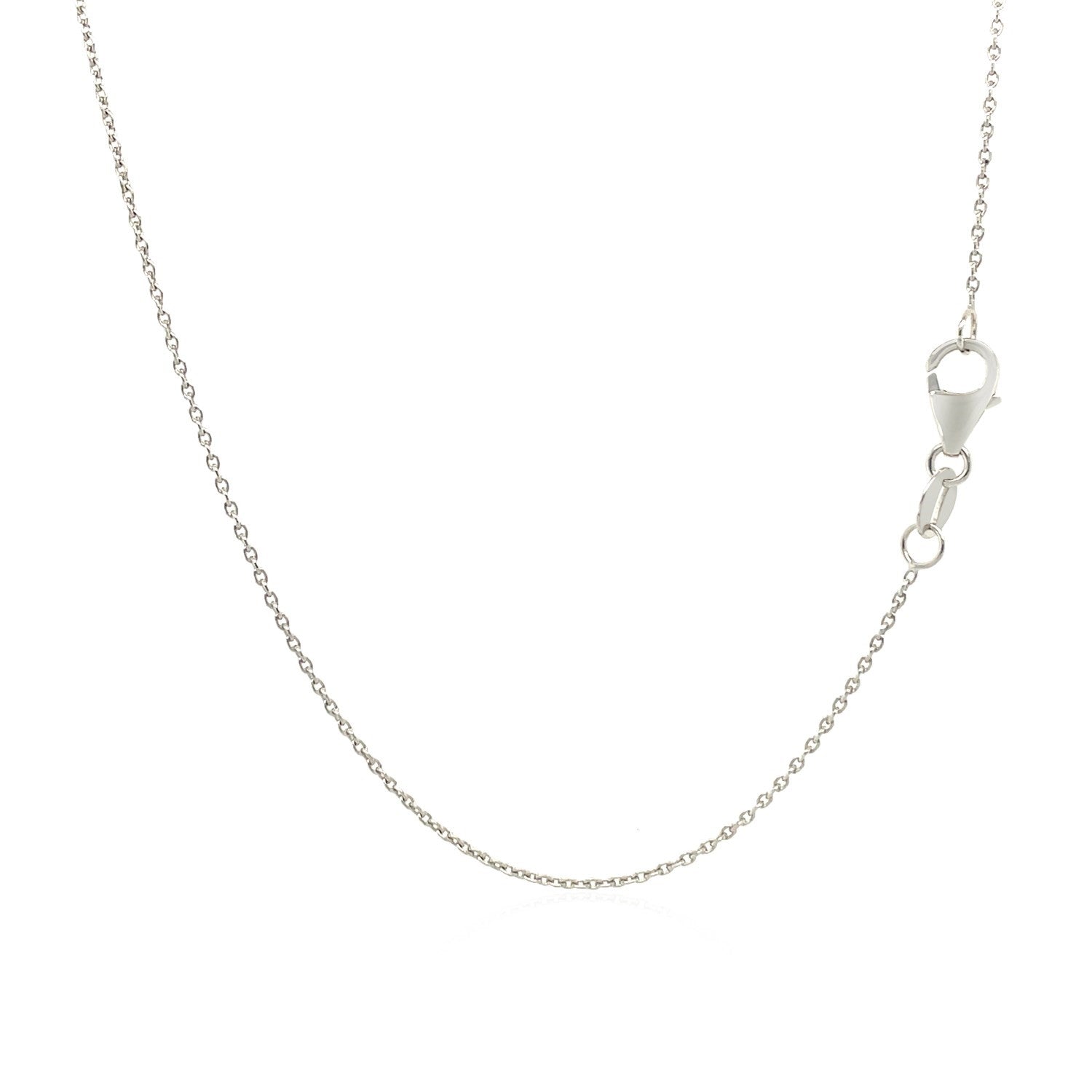 A 10k white gold oval cable link chain with a lobster clasp.