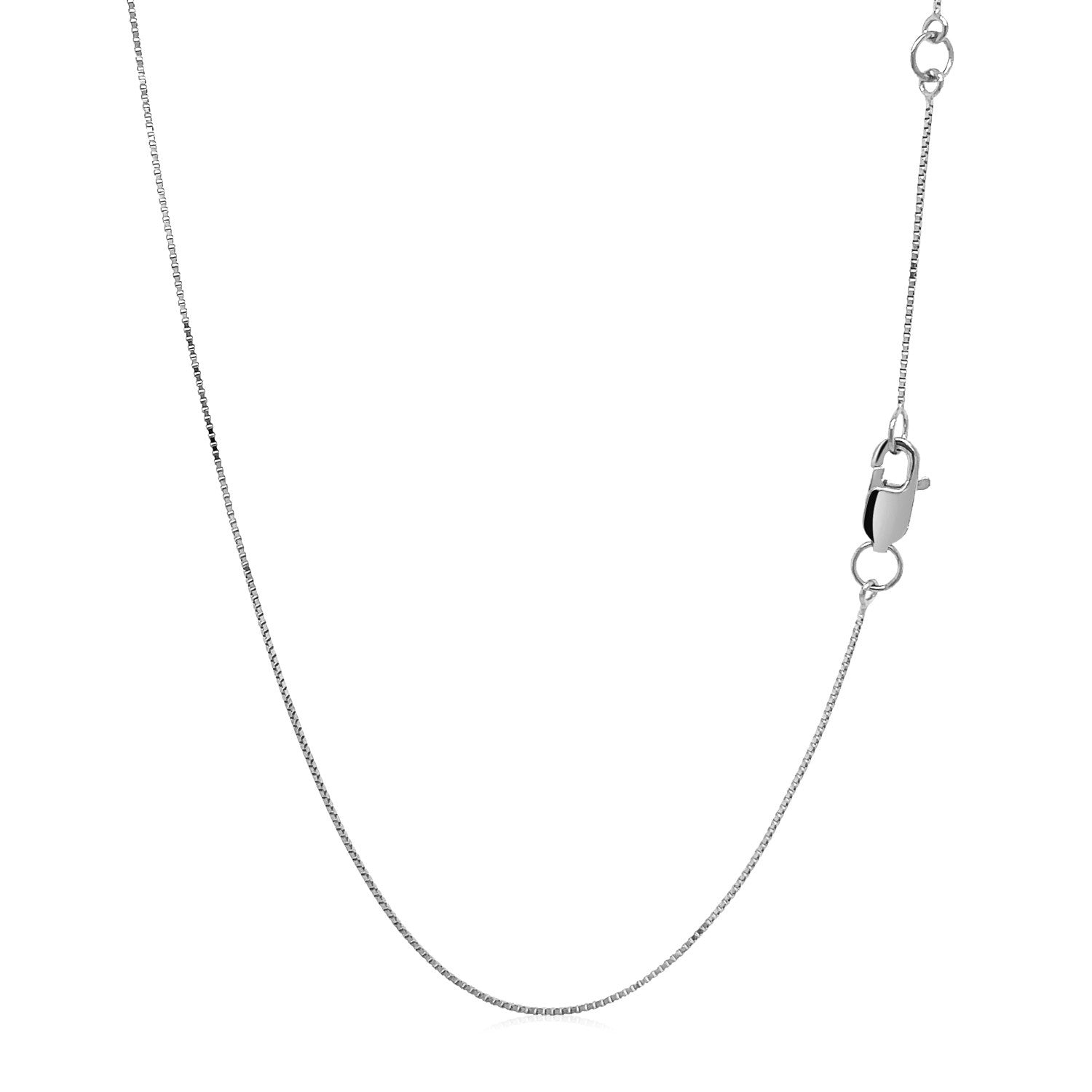 A white gold double extendable box chain with a spring ring clasp.
