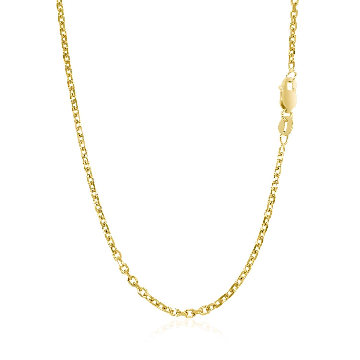 18k yellow gold diamond cut cable link chain with a lobster clasp.