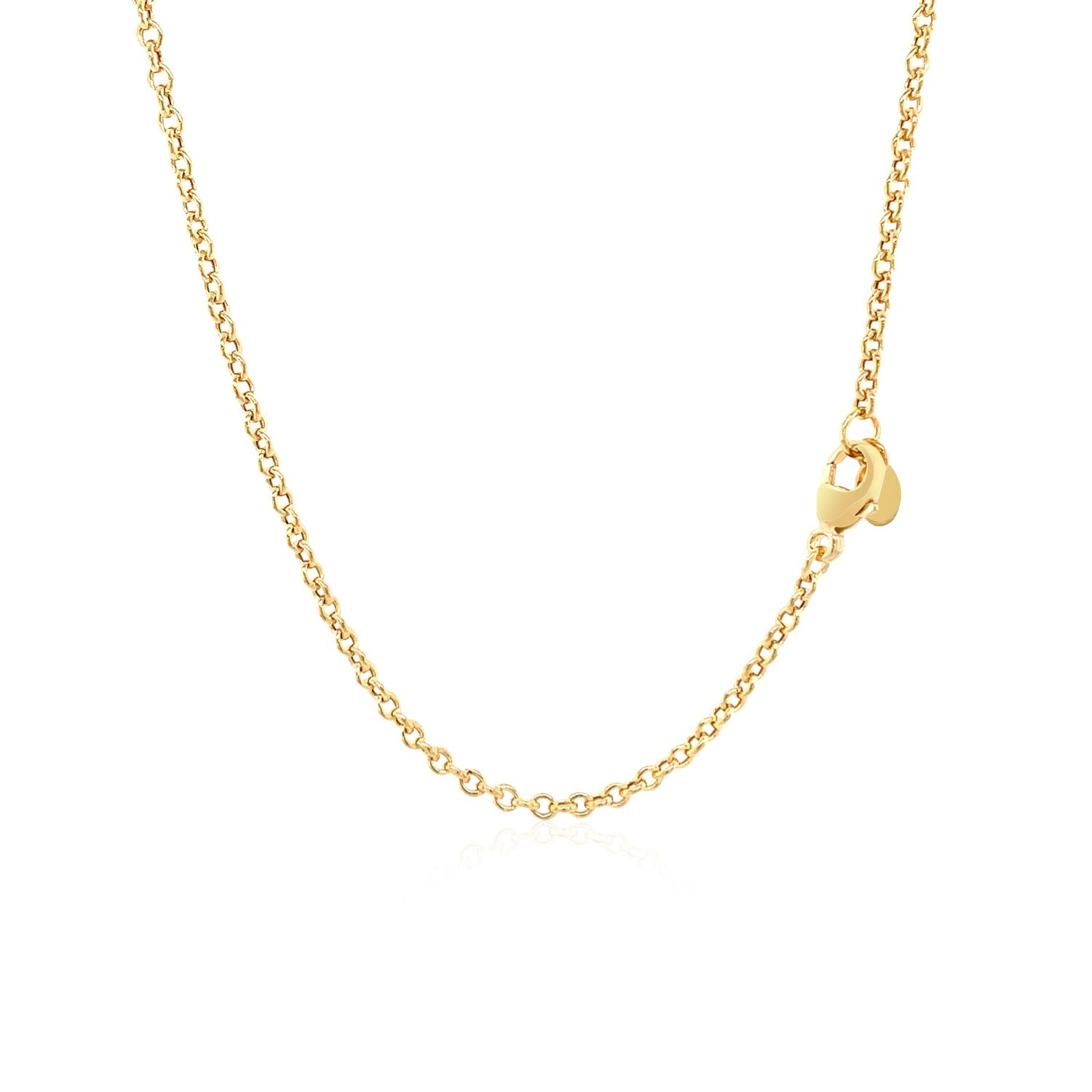 A polished 14k yellow gold chain necklace with a lobster clasp.