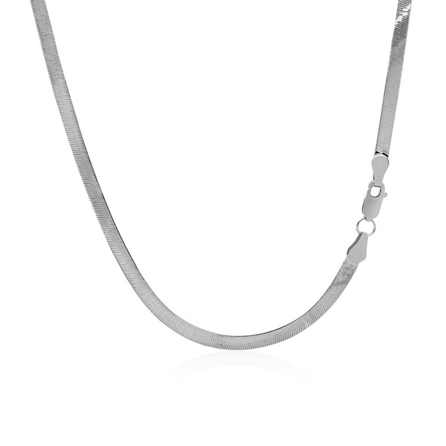 A 14k white gold super flex herringbone chain with a lobster clasp.