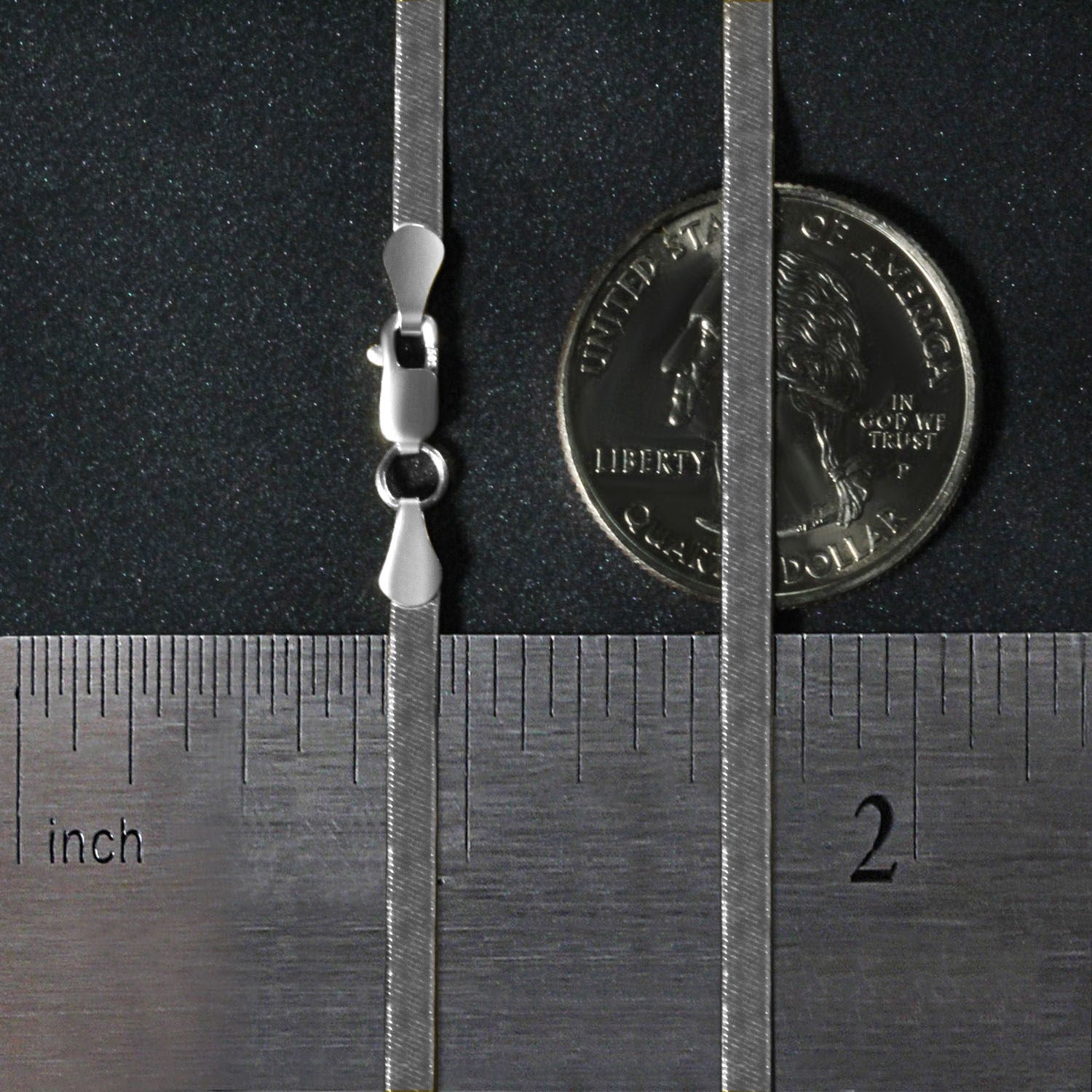 A 14k white gold super flex herringbone chain with a lobster clasp, measuring 2.80 mm wide.