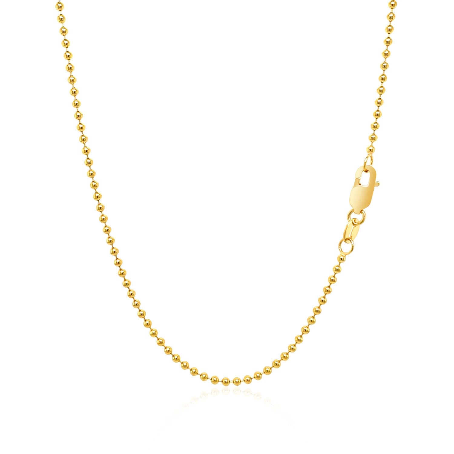 14k yellow gold 1.5mm bead chain with a lobster clasp.