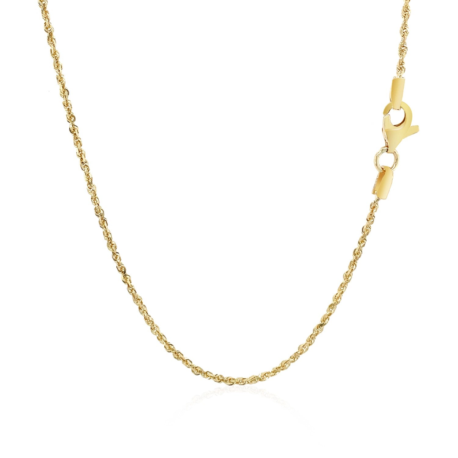 A 10k yellow gold solid diamond cut rope chain with a lobster clasp.