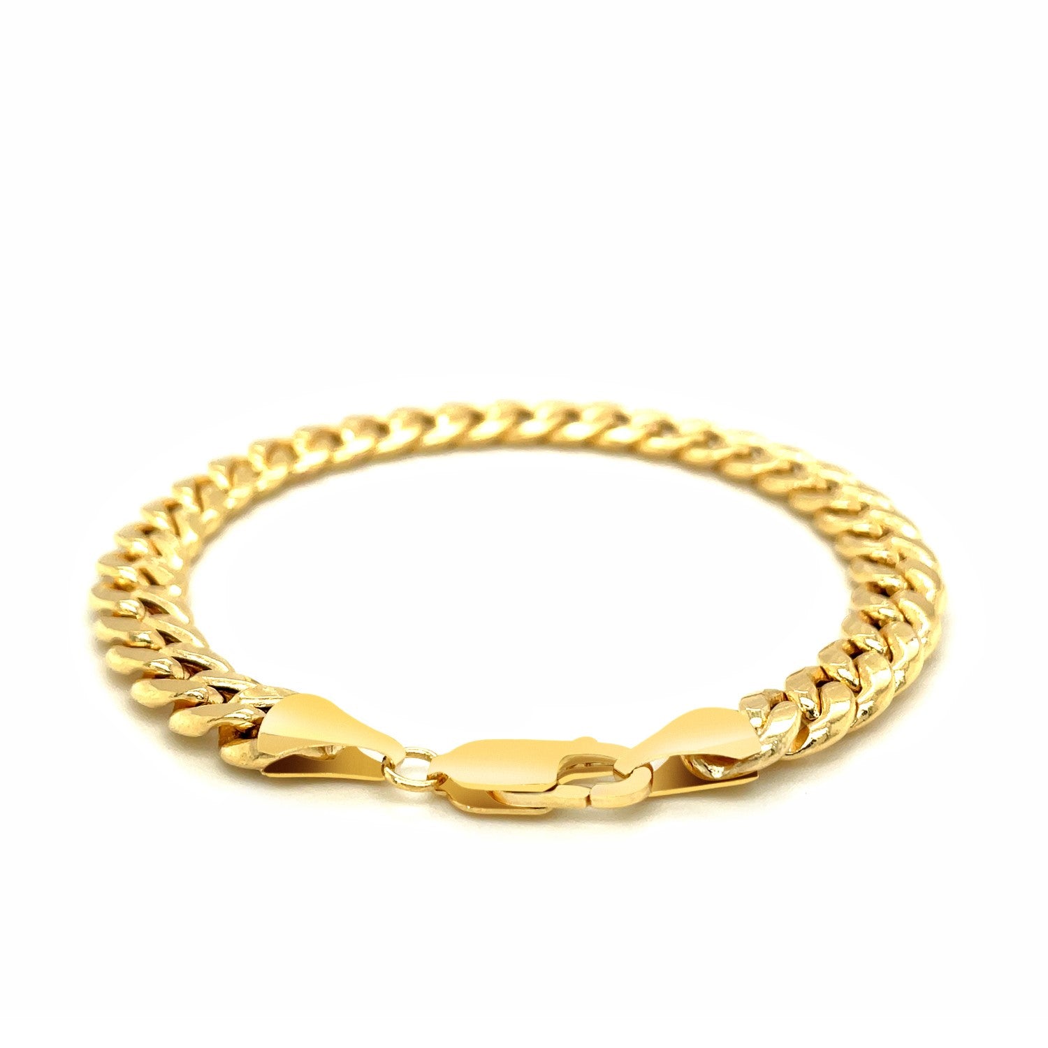 10k yellow gold light Miami Cuban bracelet with a lobster clasp.