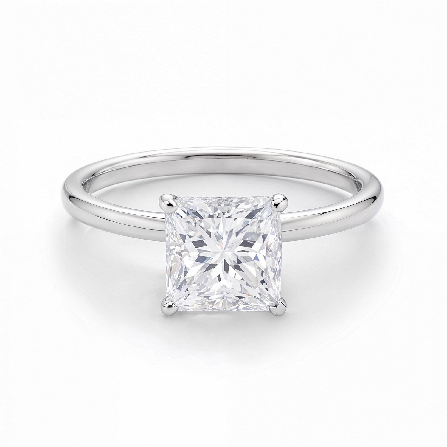 1.50 carat princess lab grown diamond ring in 10K white gold.