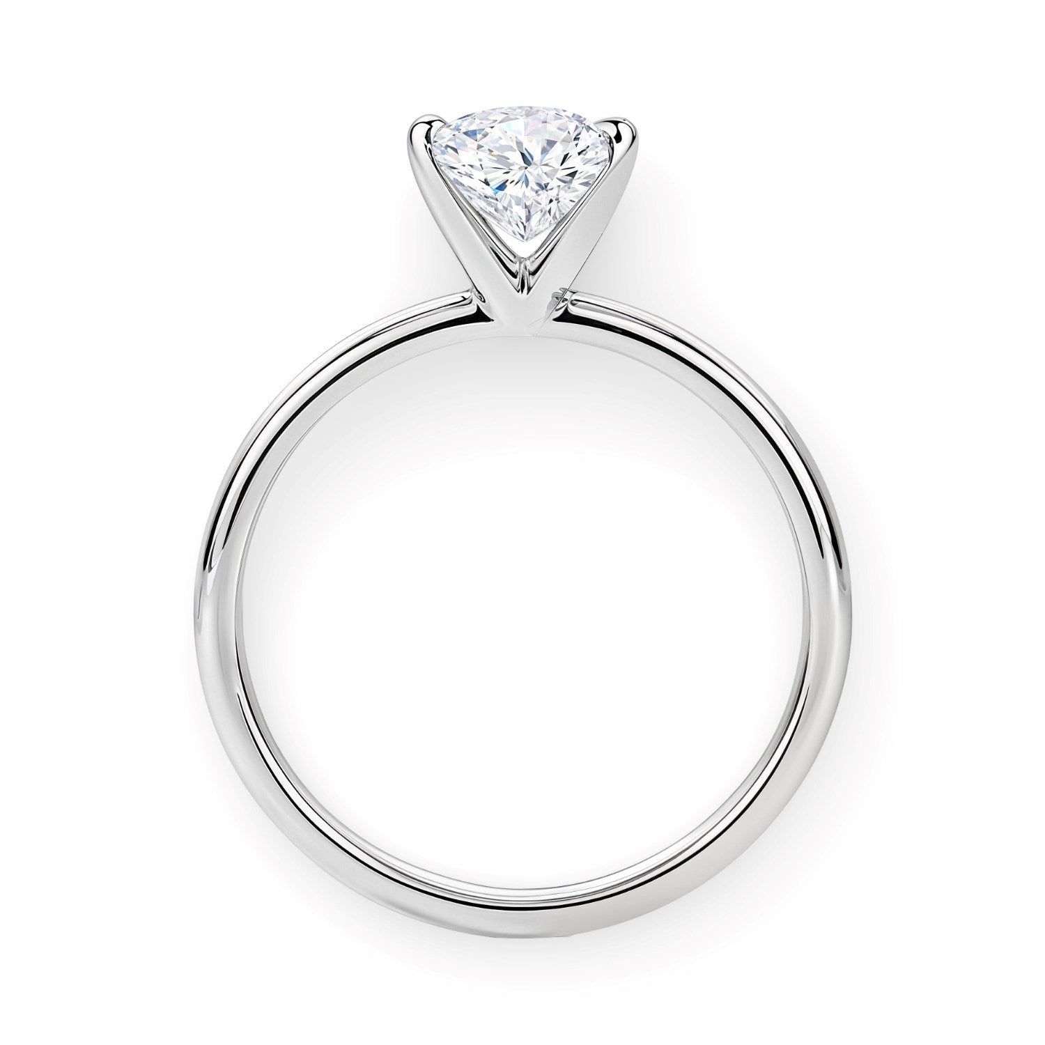 A white gold solitaire ring with a princess-cut lab-grown diamond.