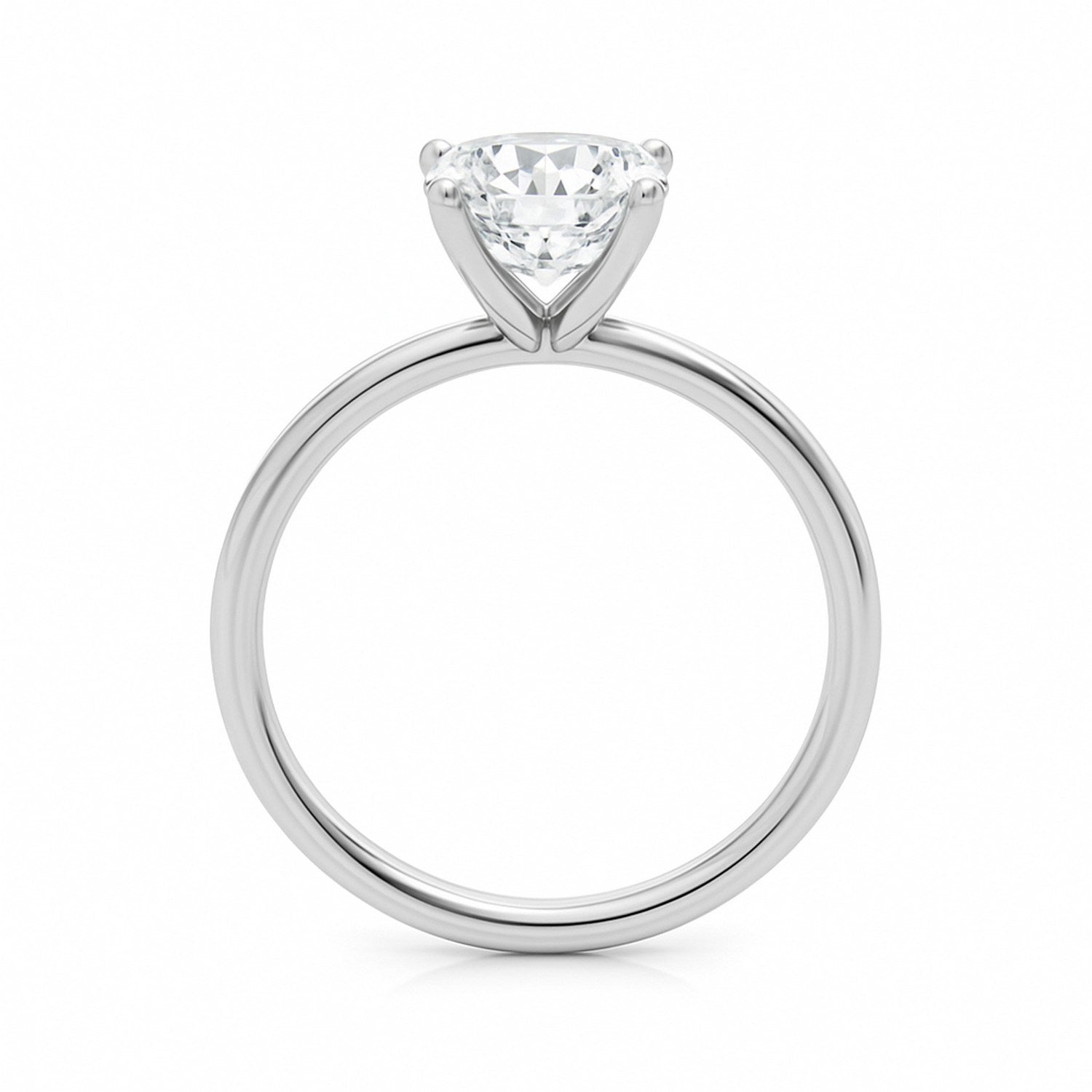 A 14K white gold solitaire ring with a cushion-cut lab-grown diamond.