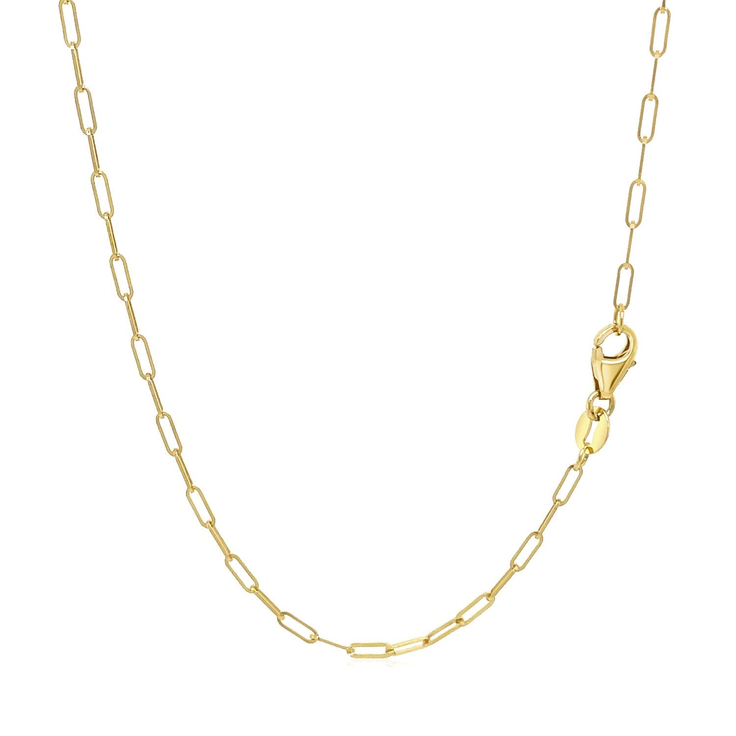 An 18K yellow gold paperclip chain with a lobster clasp.