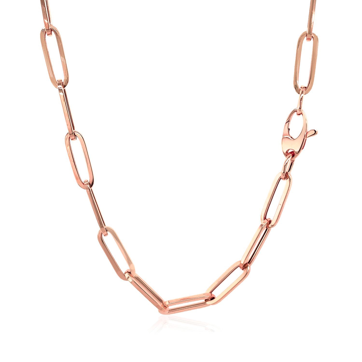 14K rose gold bold paperclip chain with a lobster clasp.