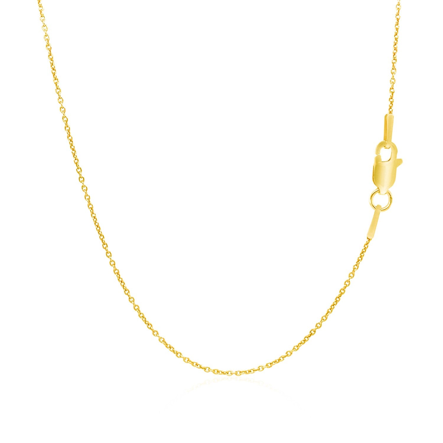14k yellow gold round cable link chain with a lobster clasp.