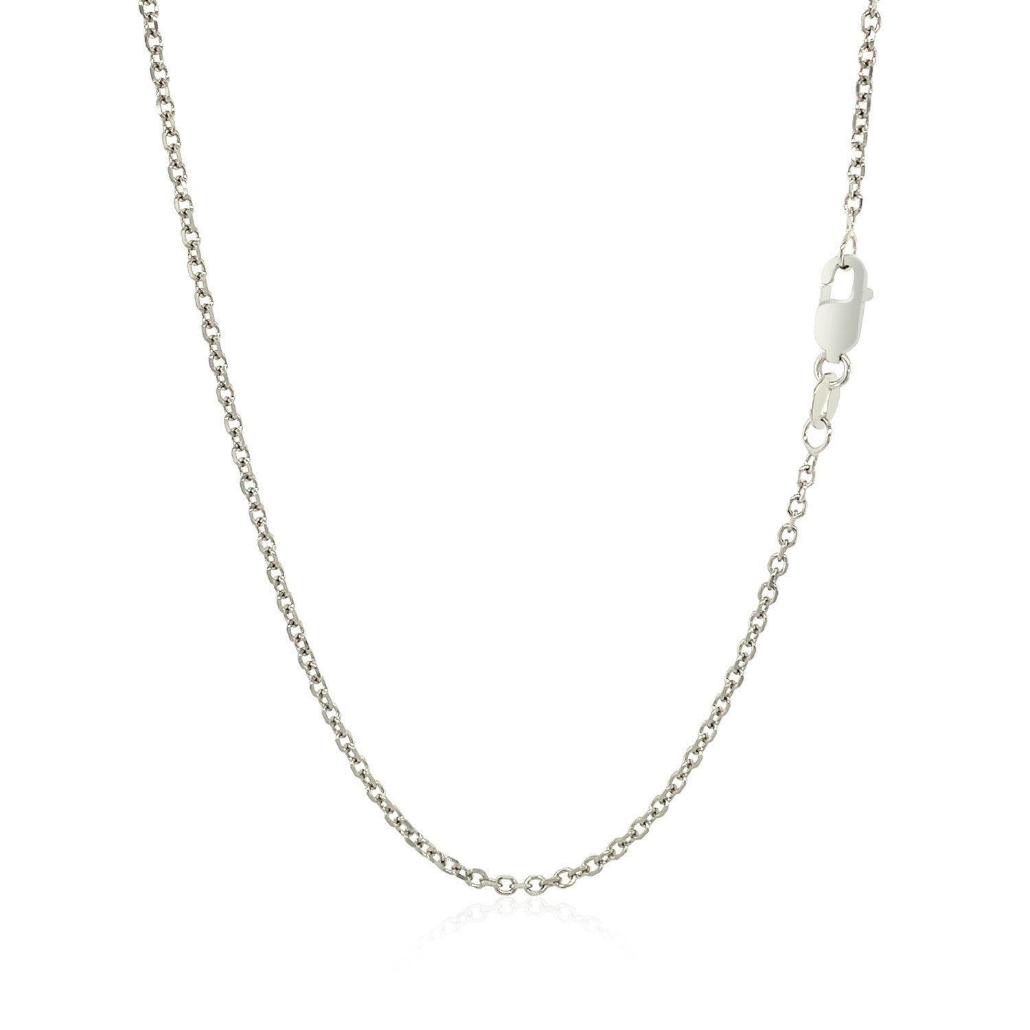 18k white gold diamond cut cable link chain with a lobster clasp.