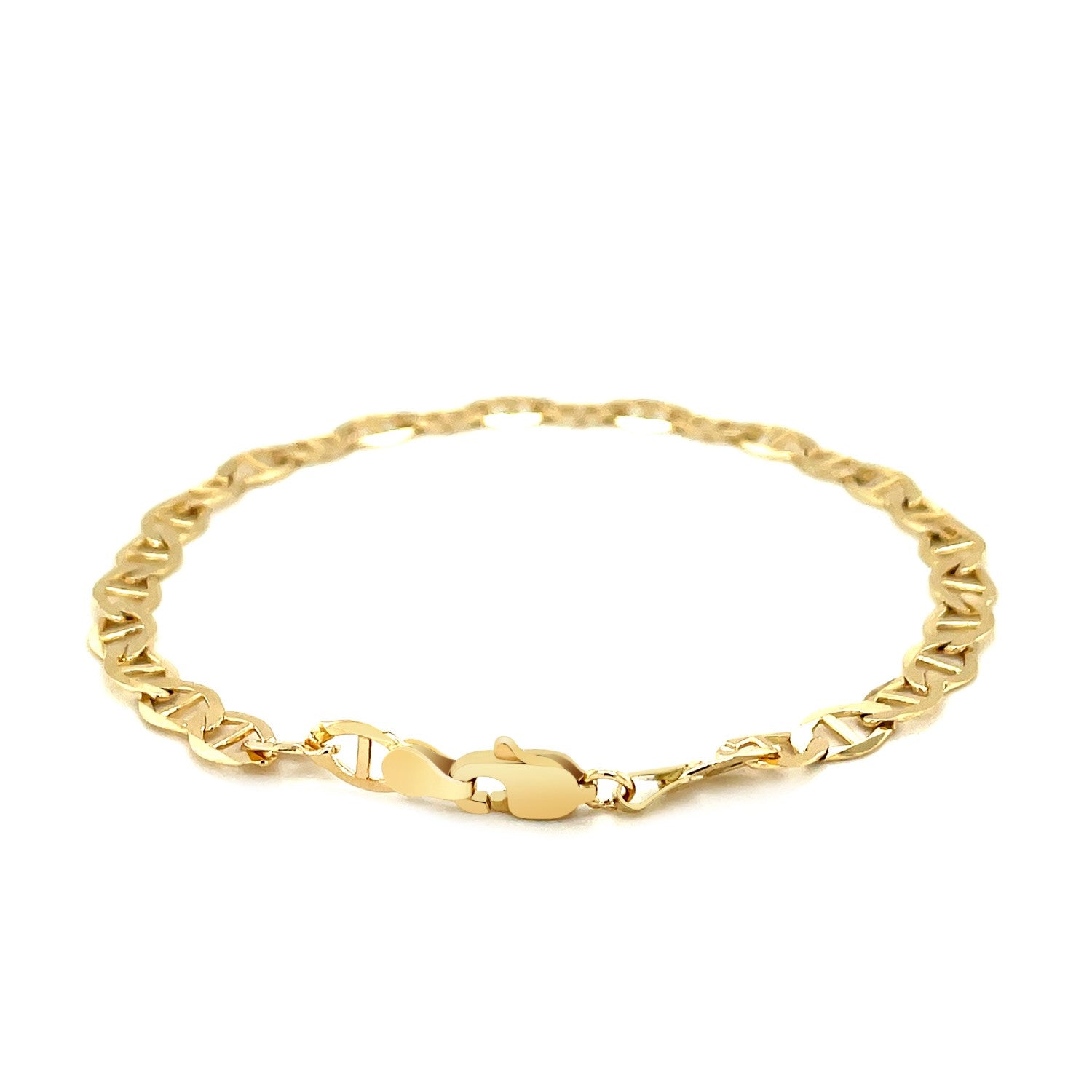 10k yellow gold mariner link bracelet with a lobster clasp.