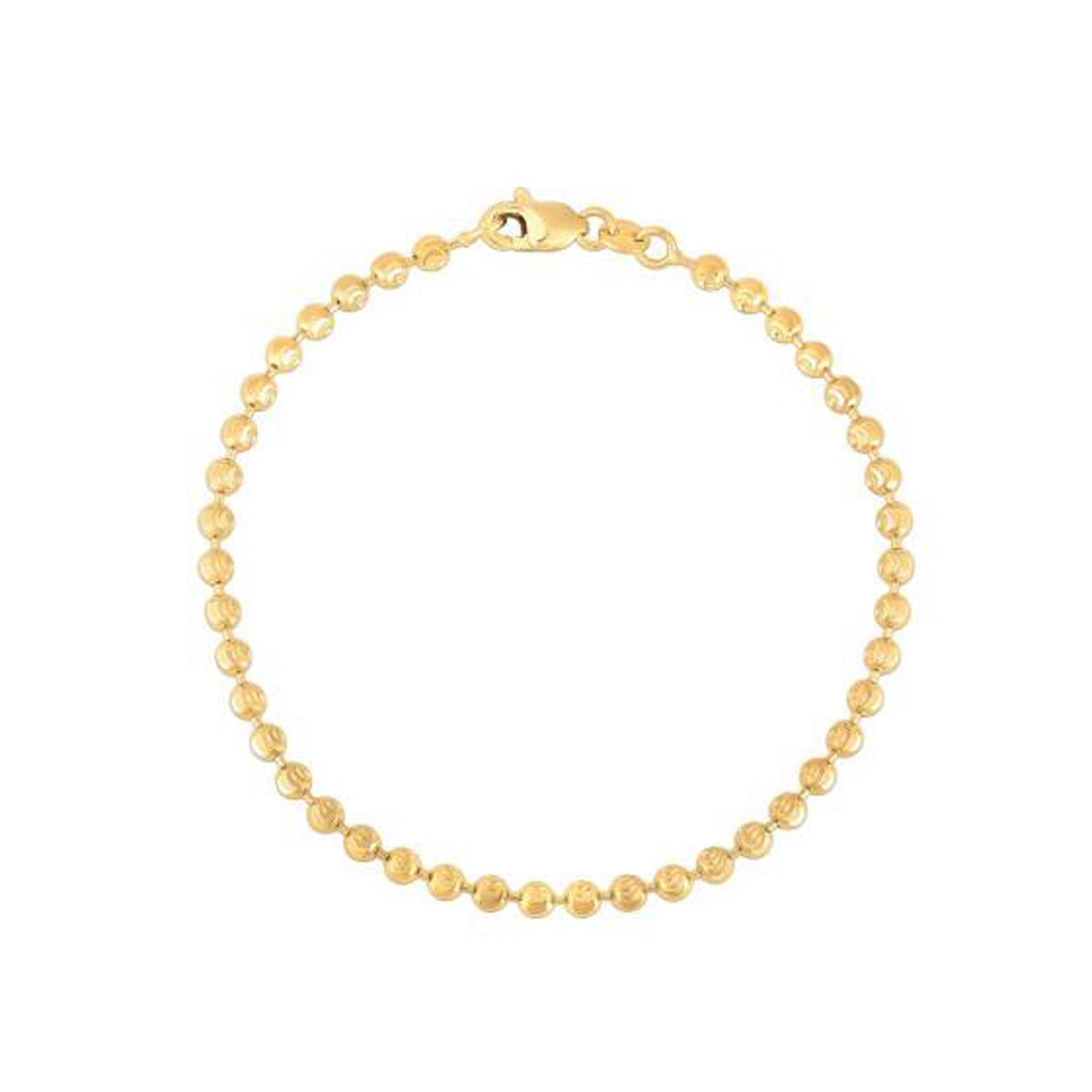 Moon cut bead chain bracelet in 14k yellow gold with a lobster clasp.