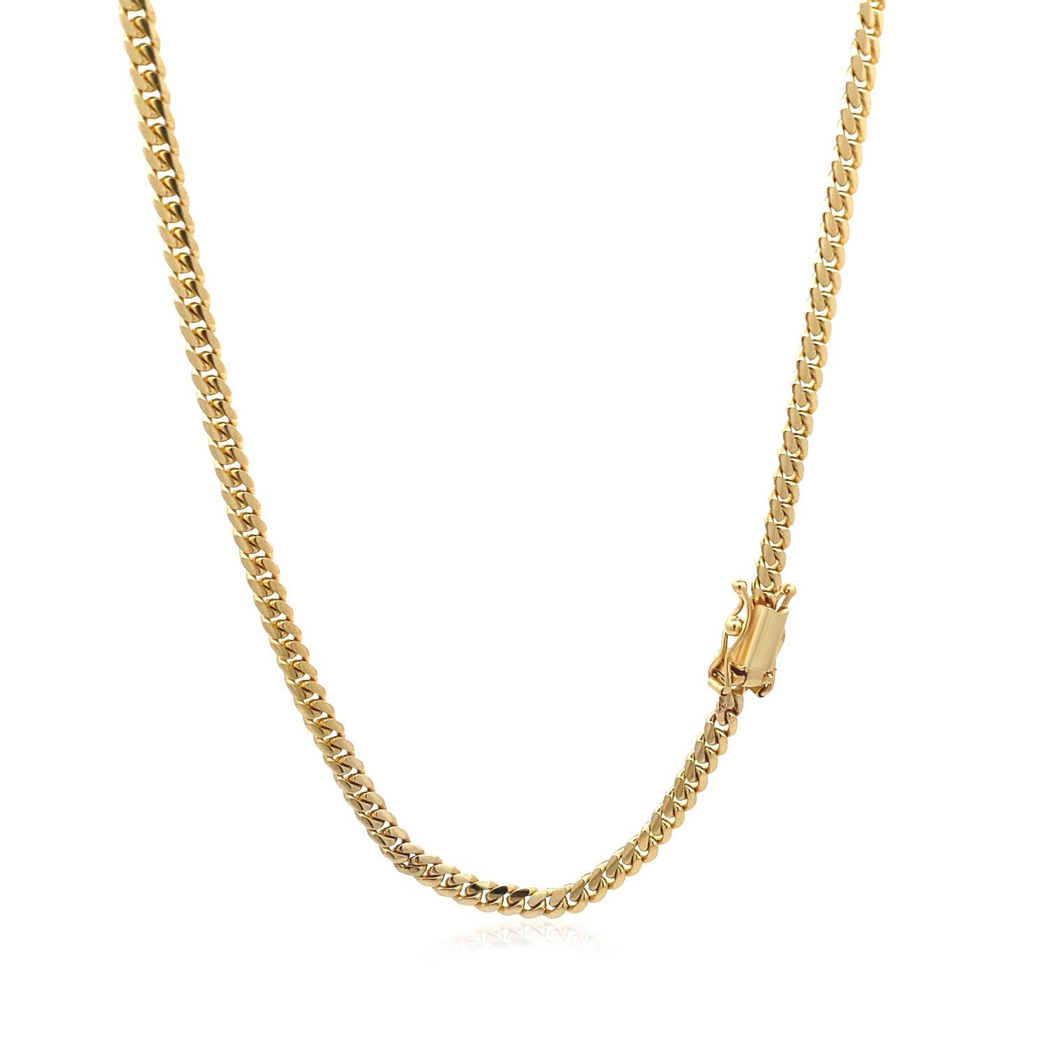 10k yellow gold classic solid Miami Cuban chain with a box catch clasp.