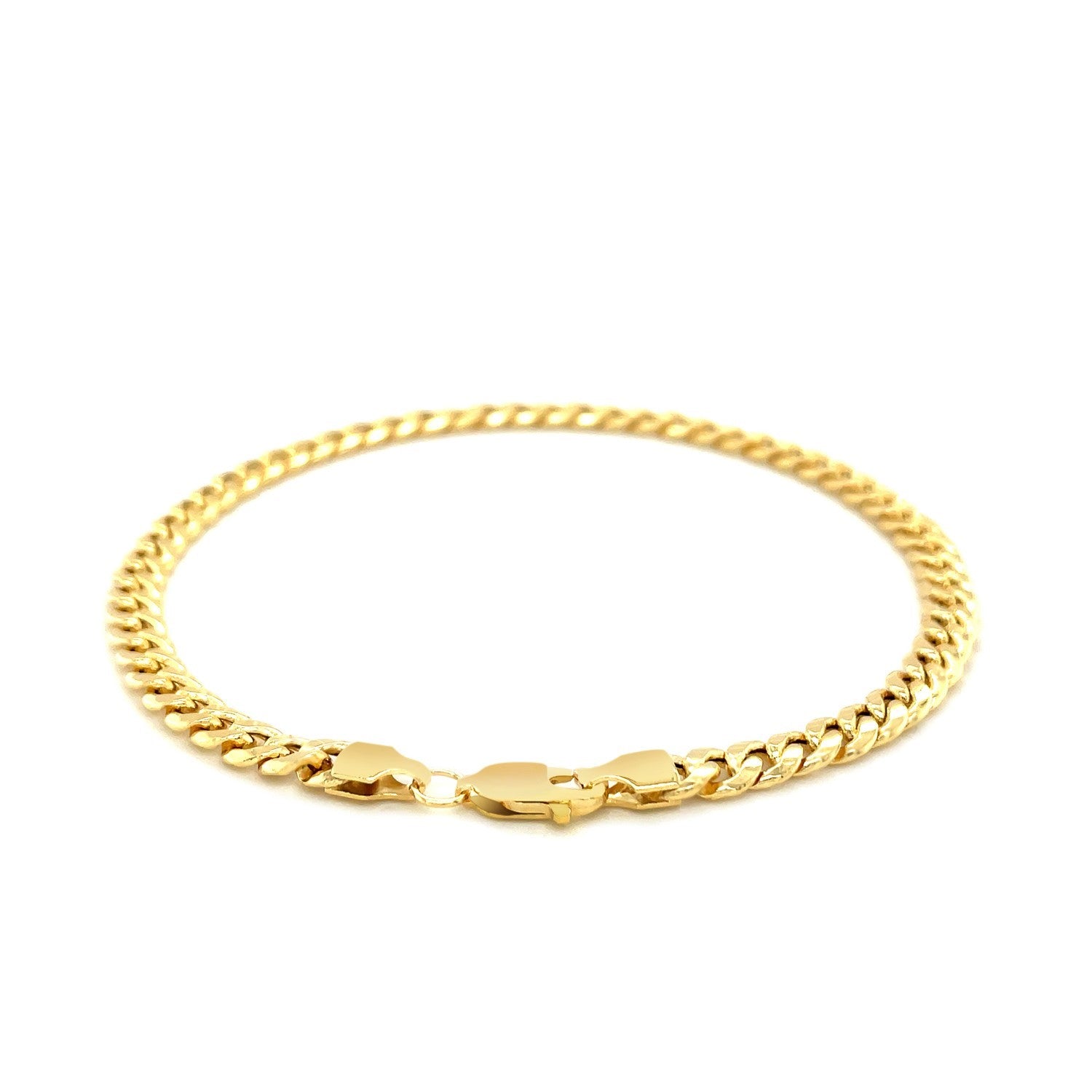 10k yellow gold Miami Cuban semi-solid bracelet with a lobster clasp.