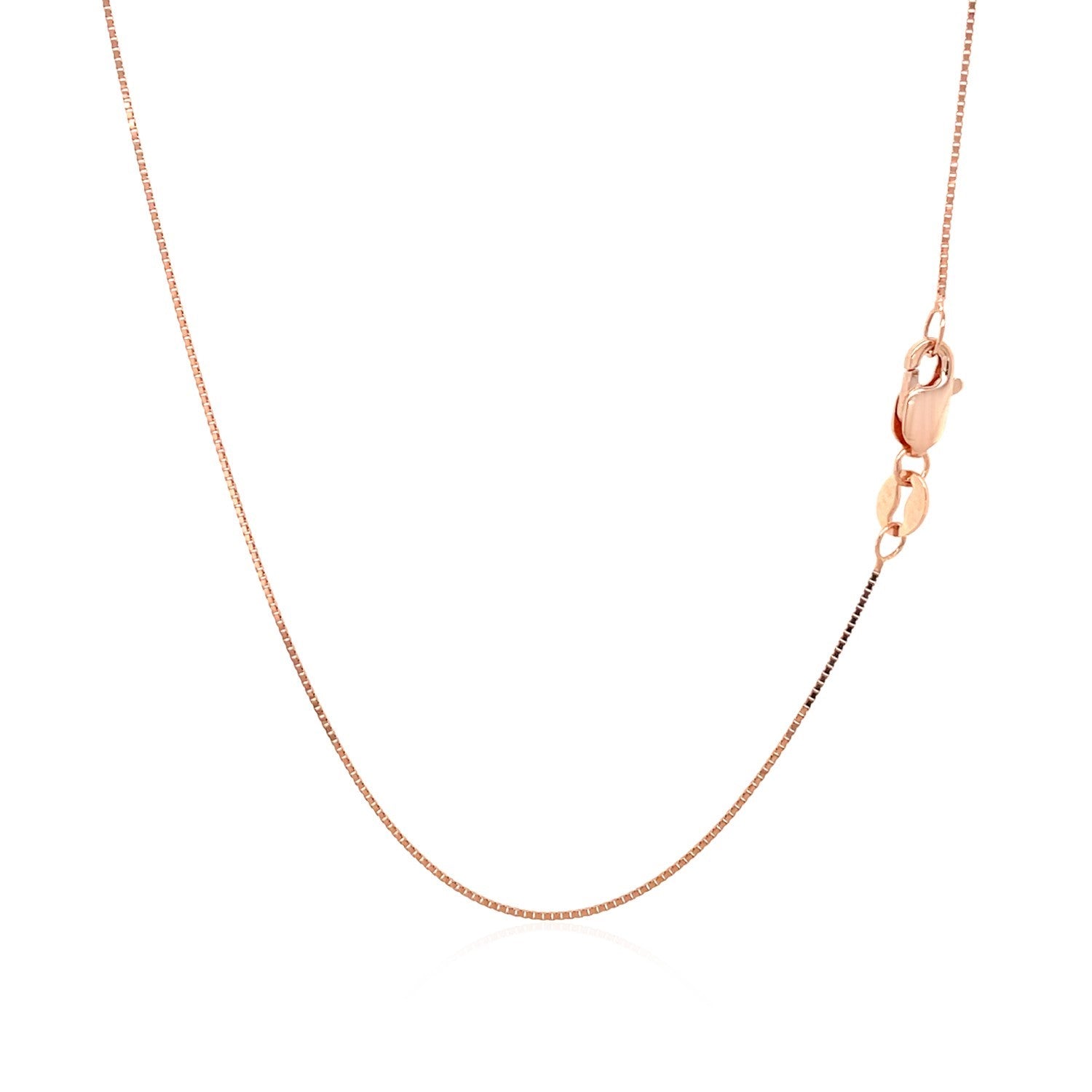 An 18k rose gold classic box chain with a lobster clasp.