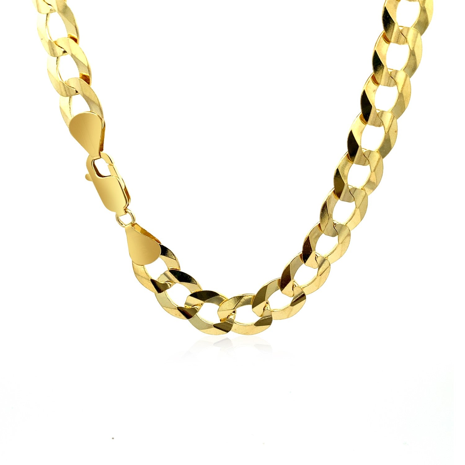 A solid 14k yellow gold curb chain with a lobster clasp.
