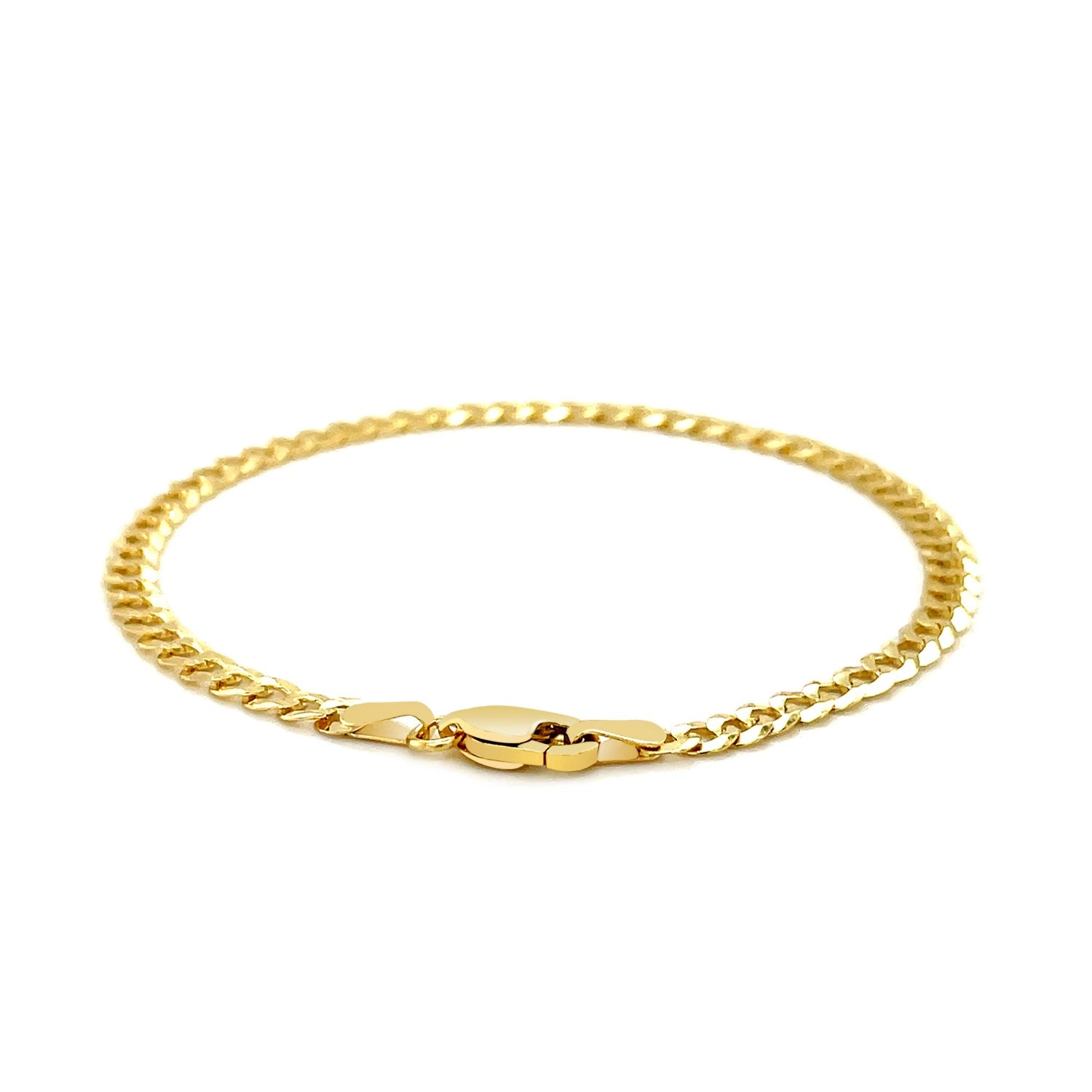 14k yellow gold solid curb bracelet with a lobster clasp.
