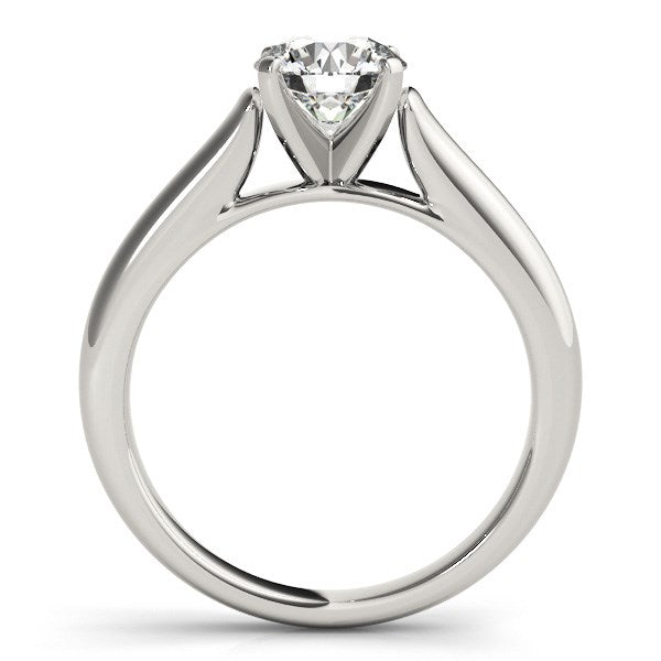 14k white gold cathedral design solitaire diamond engagement ring.