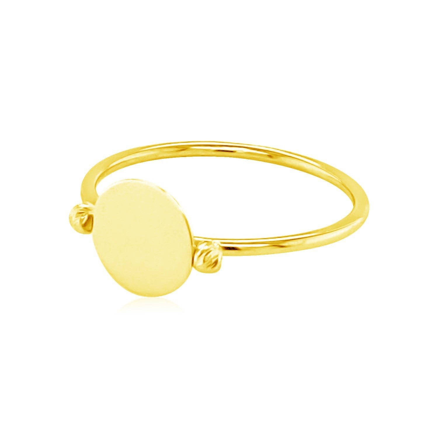 14k yellow gold ring with a polished oval centerpiece.