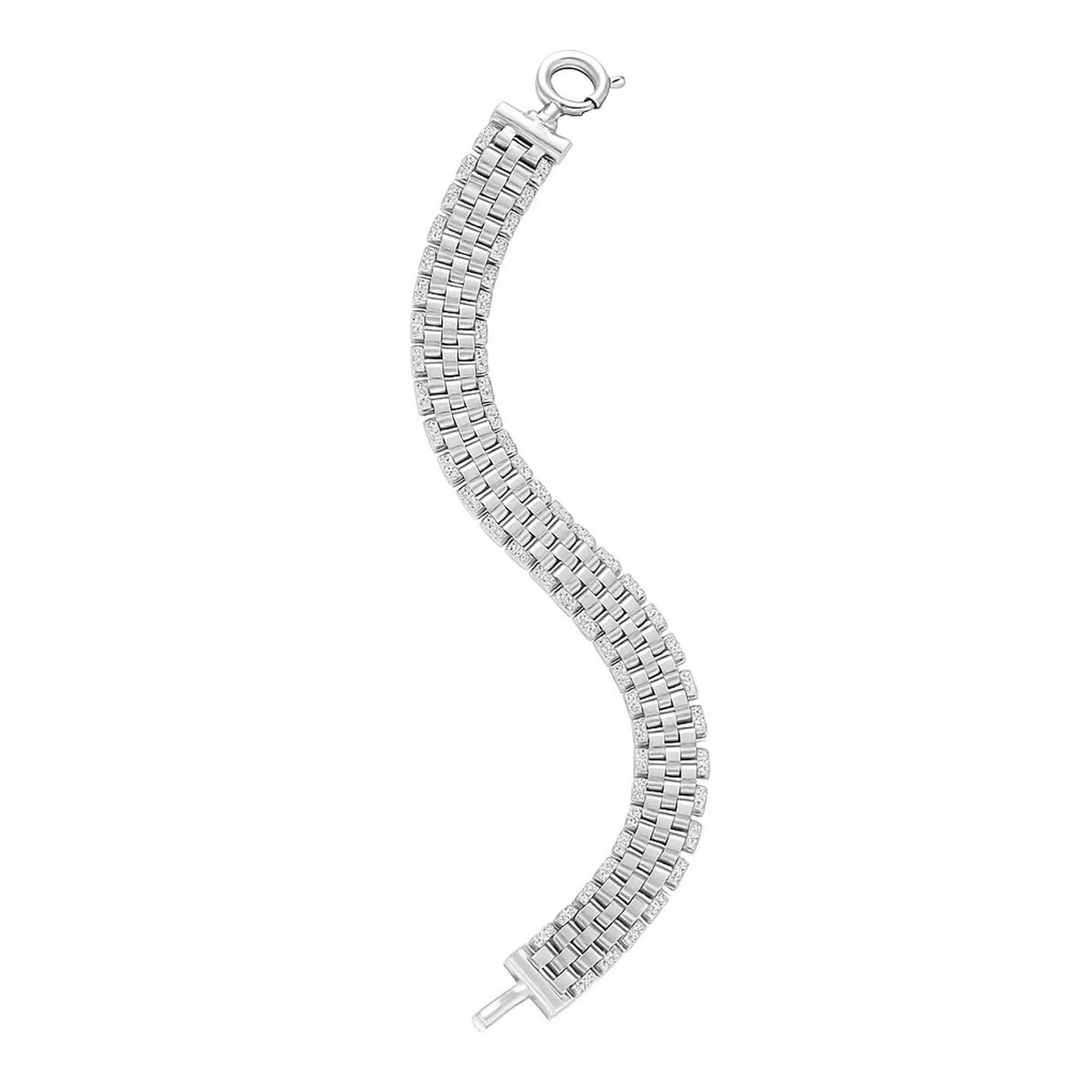 14k white gold faceted panther link chain bracelet with a lobster clasp.