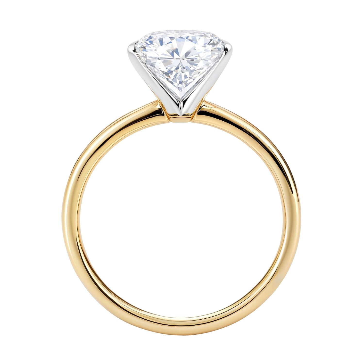 A 2 carat oval lab grown diamond solitaire ring in 10K yellow gold.