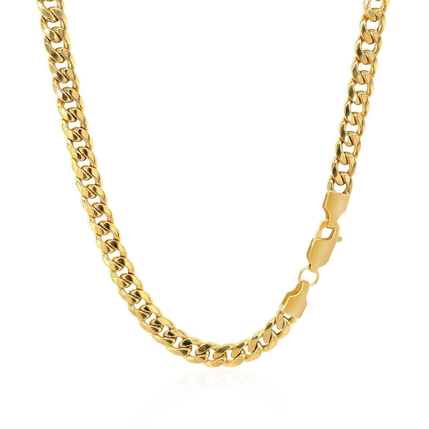10k yellow gold Miami Cuban semi-solid chain with a lobster clasp.