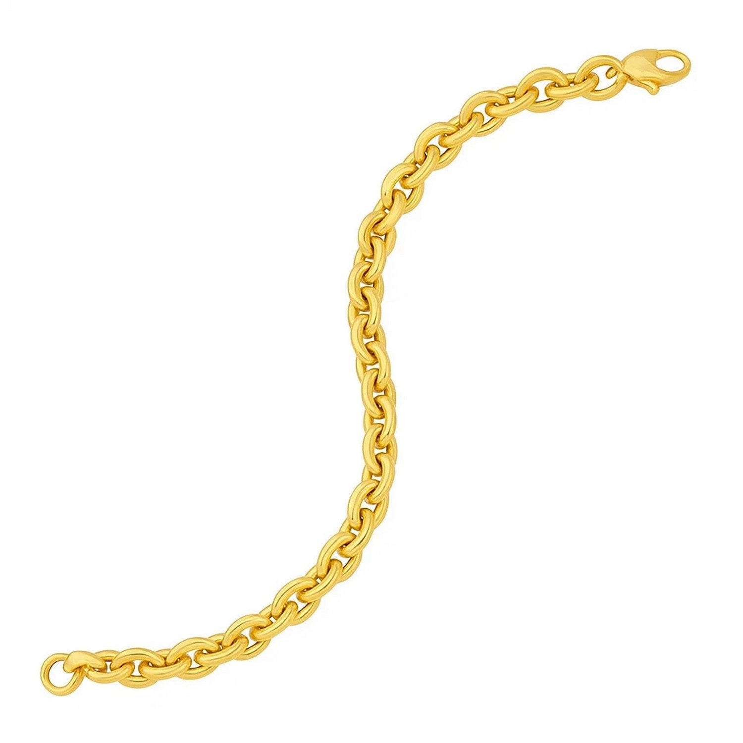14K yellow gold mirror rolo link chain bracelet with a lobster clasp.