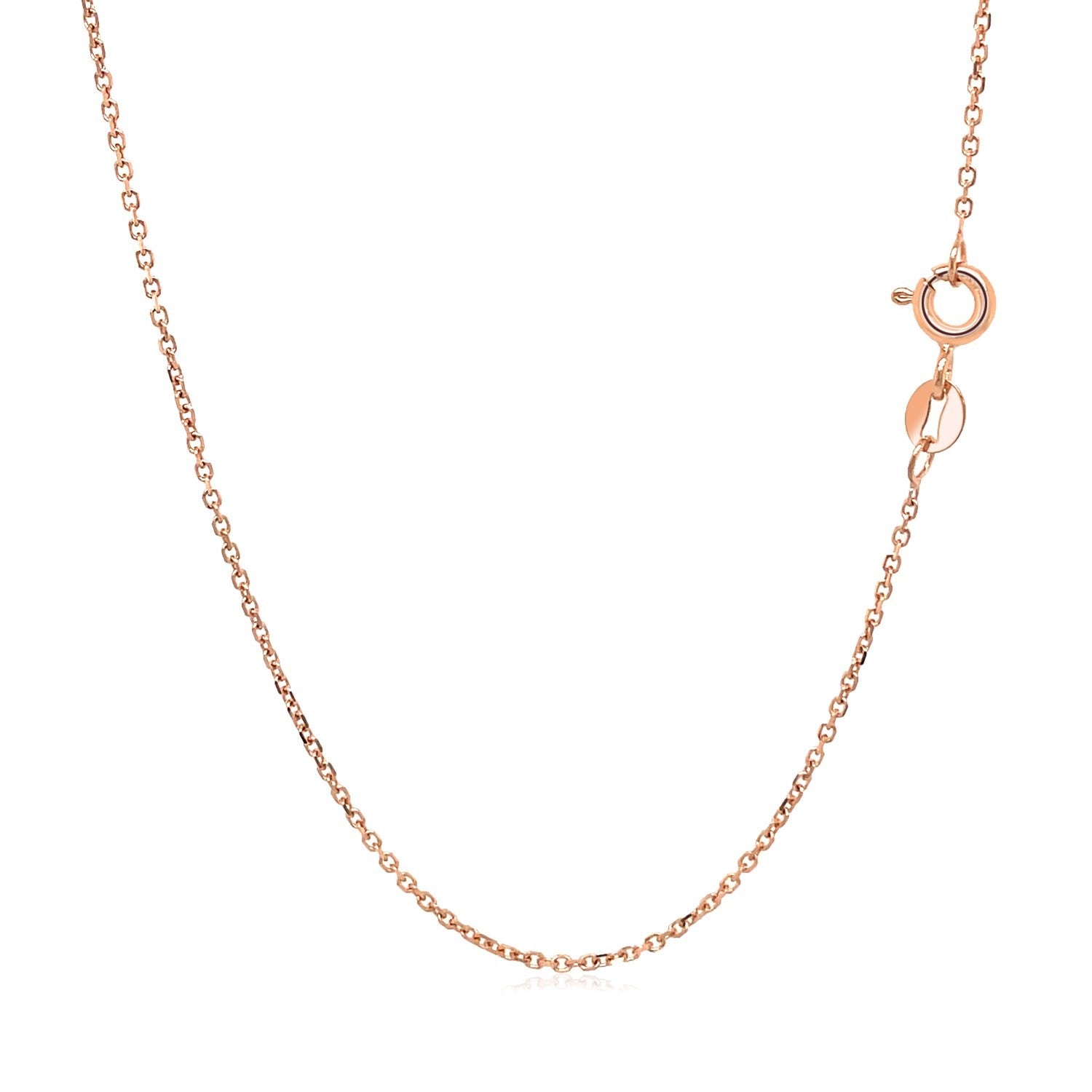 18k rose gold diamond cut cable link chain with a spring ring clasp.