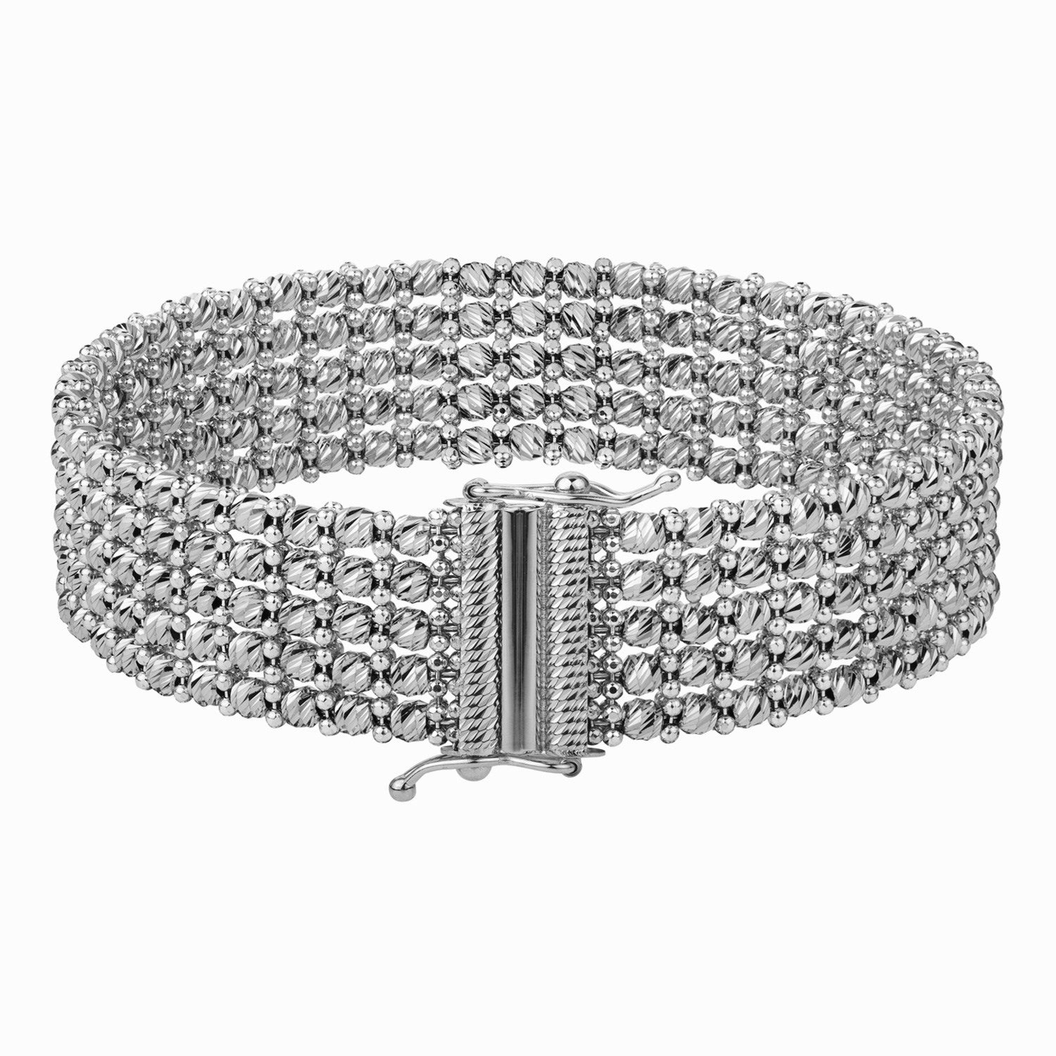 Medium Red Carpet bracelet in 14K white gold with textured, beaded multi-row detailing.