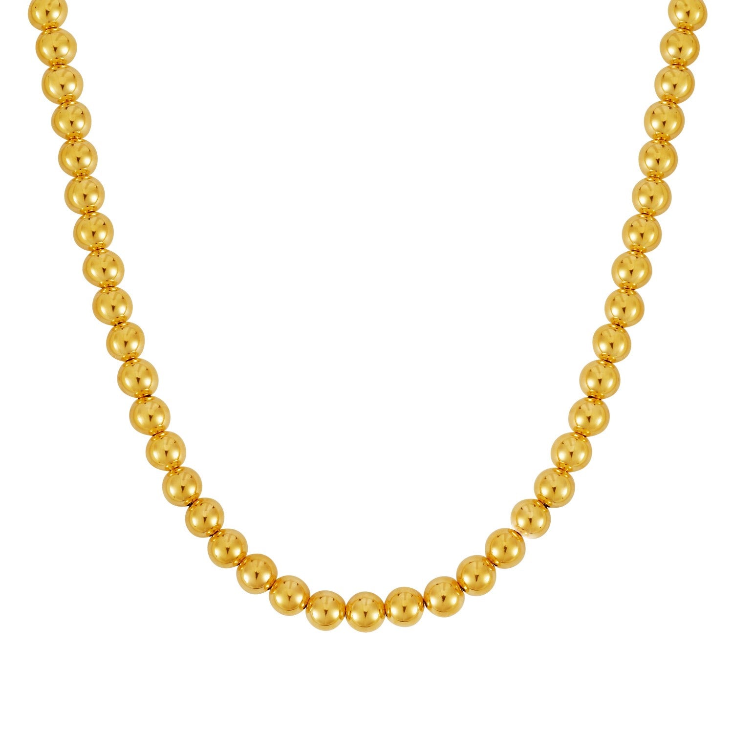 A 14k yellow gold bead chain with 8mm polished beads.